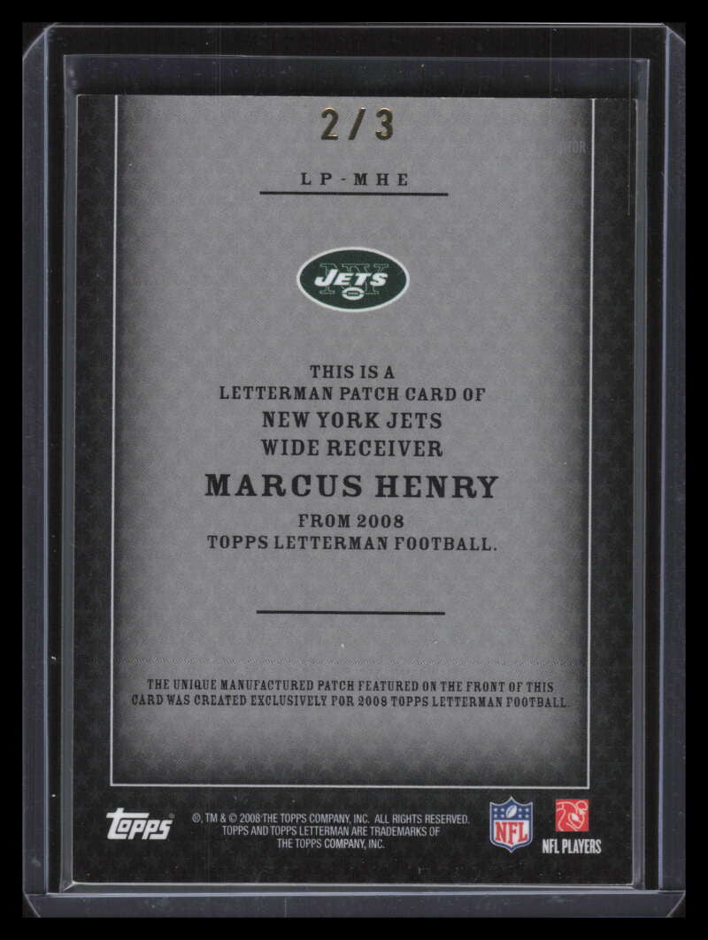 2008 Topps Letterman Patches Xfractor LPMHE Marcus Henry Rookie Letter Patch 2/3