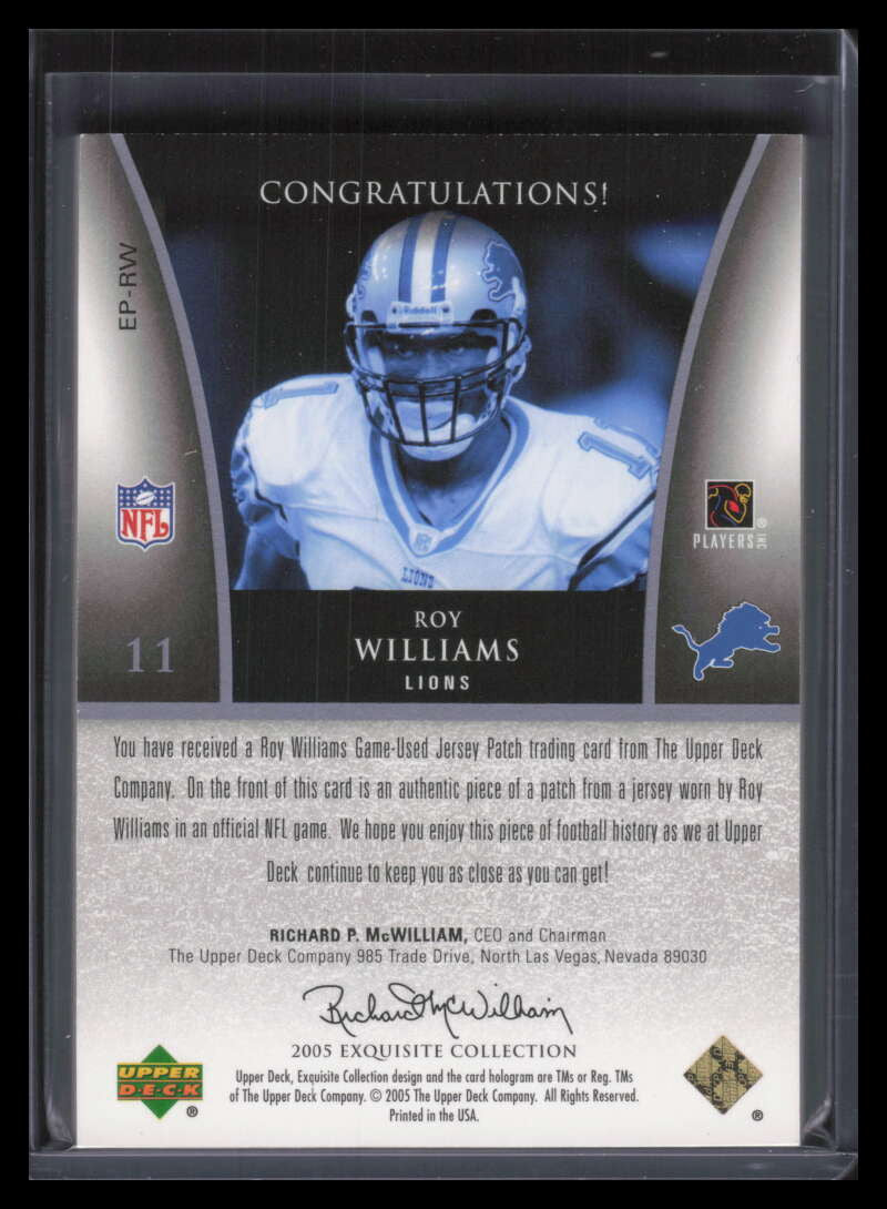 2005 Exquisite Collection Patch Gold EPRW Roy Williams WR Patch 23/35 READ