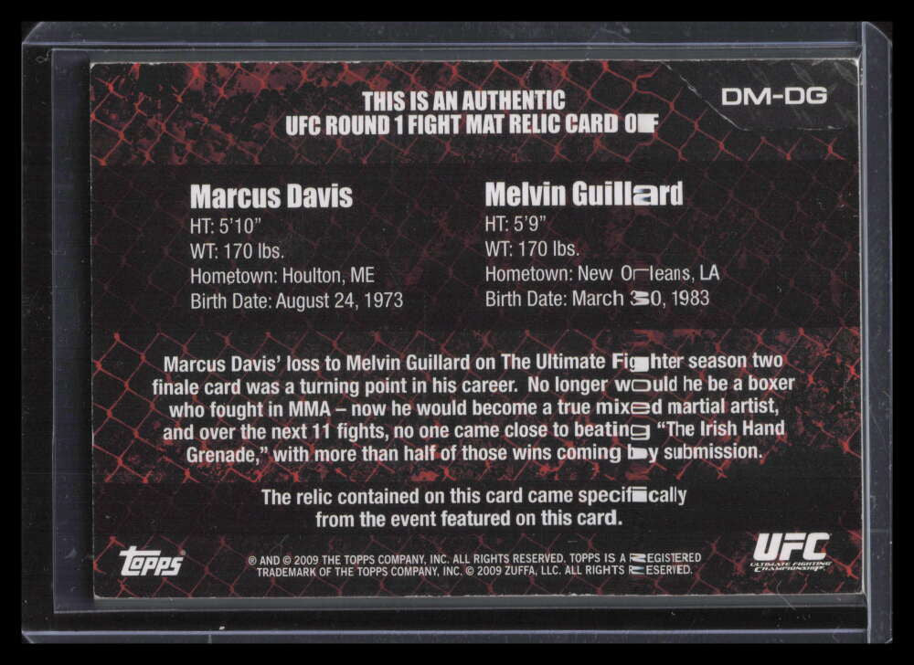 2009 Topps UFC Round 1 Debut Mat Relics DMDG Marcus Davis Melvin Guillard Mat