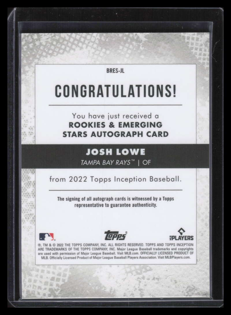 DELETE 137335 2022 Topps Inception Emerging Stars Autograph Green Josh Lowe Rookie Auto 88/125