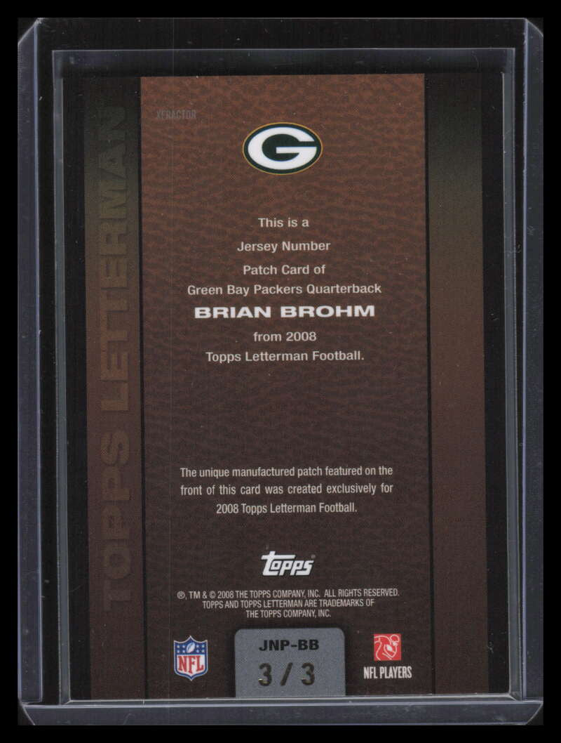 2008 Topps Letterman Patches Jersey Number Xfractor Brian Brohm Rookie Patch 3/3