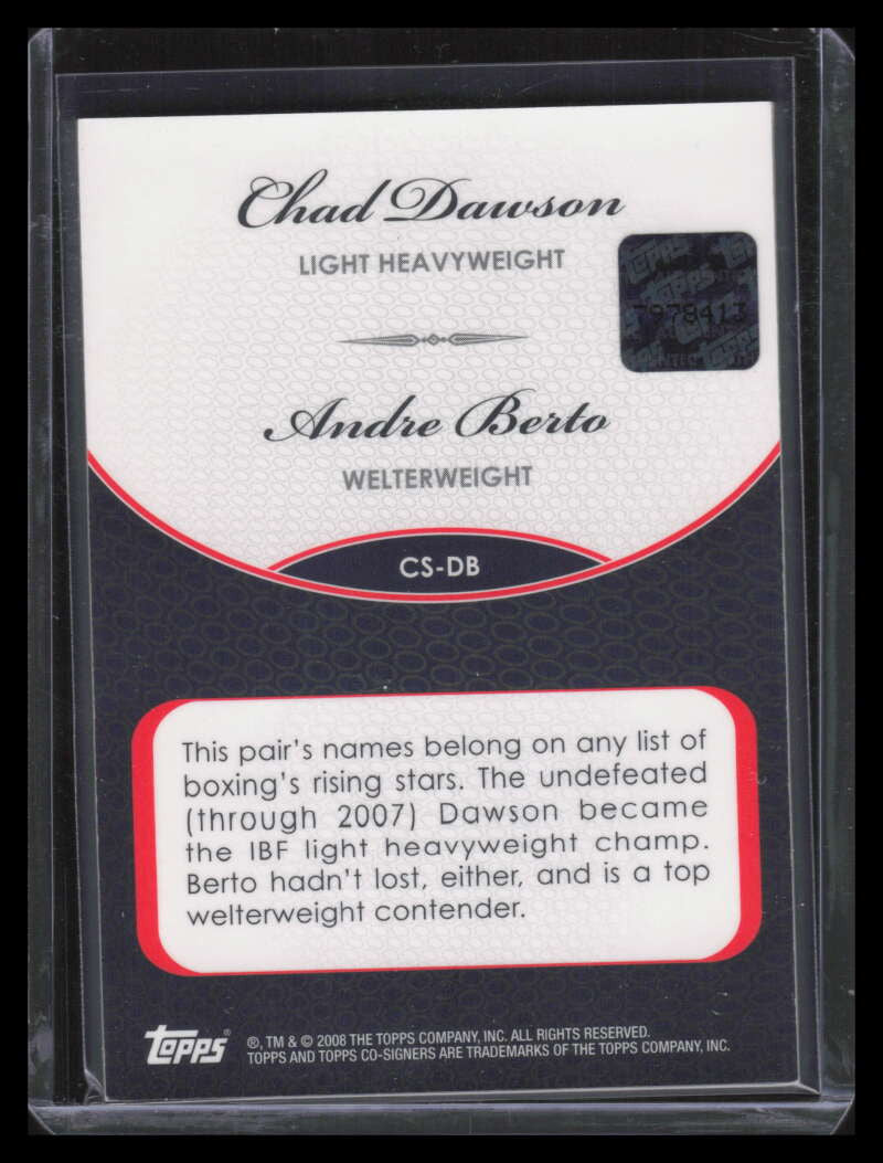 2008 Topps Co-Signers Dual Autographs DB Chad Dawson Andre Berto Dual Auto ID: 137354