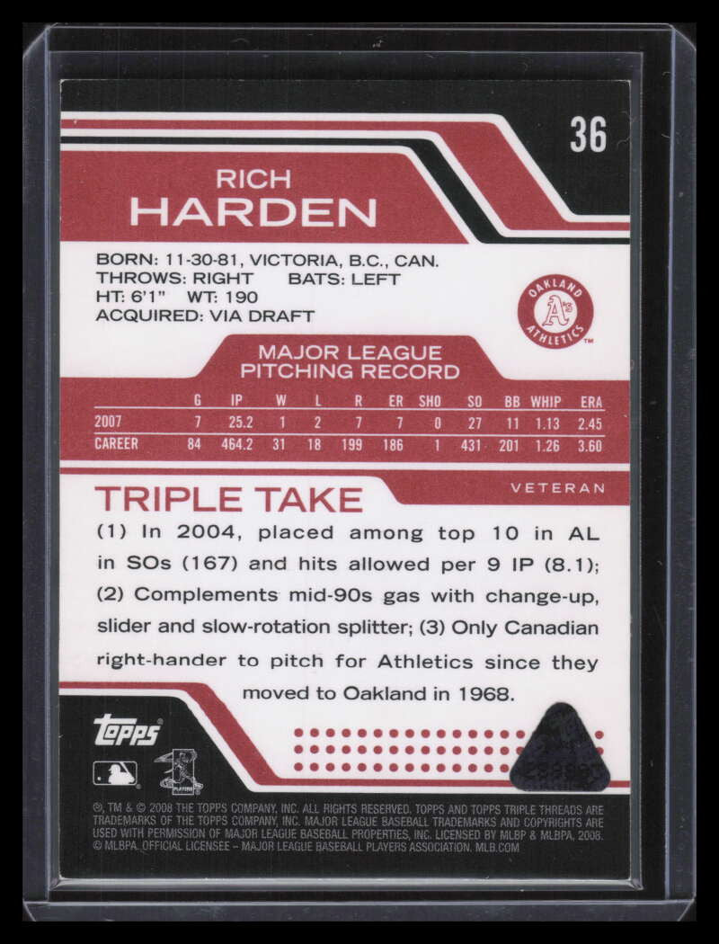2008 Topps Triple Threads Framed Printing Plate Cyan 36 Rich Harden 1/1