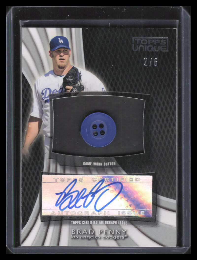 2009 Topps Unique Button Autographs BP Brad Penny Button Patch Auto 2/6