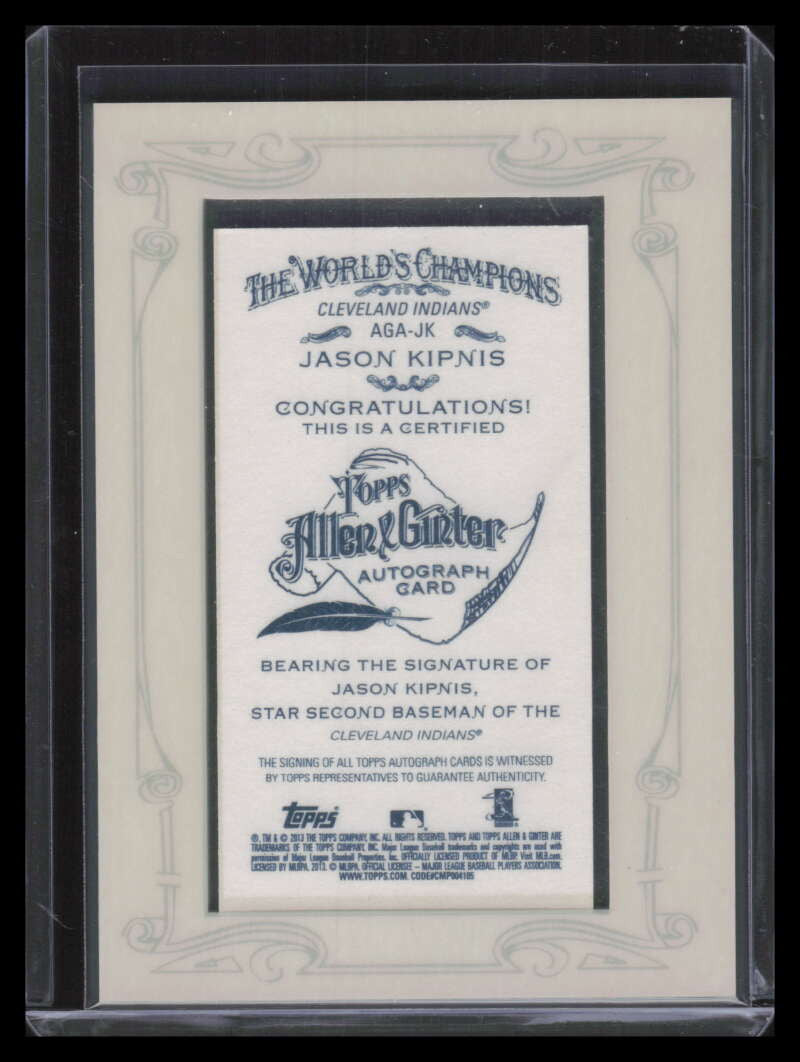 2013 Topps Allen and Ginter Autographs Red Ink JK Jason Kipnis Auto 6/10