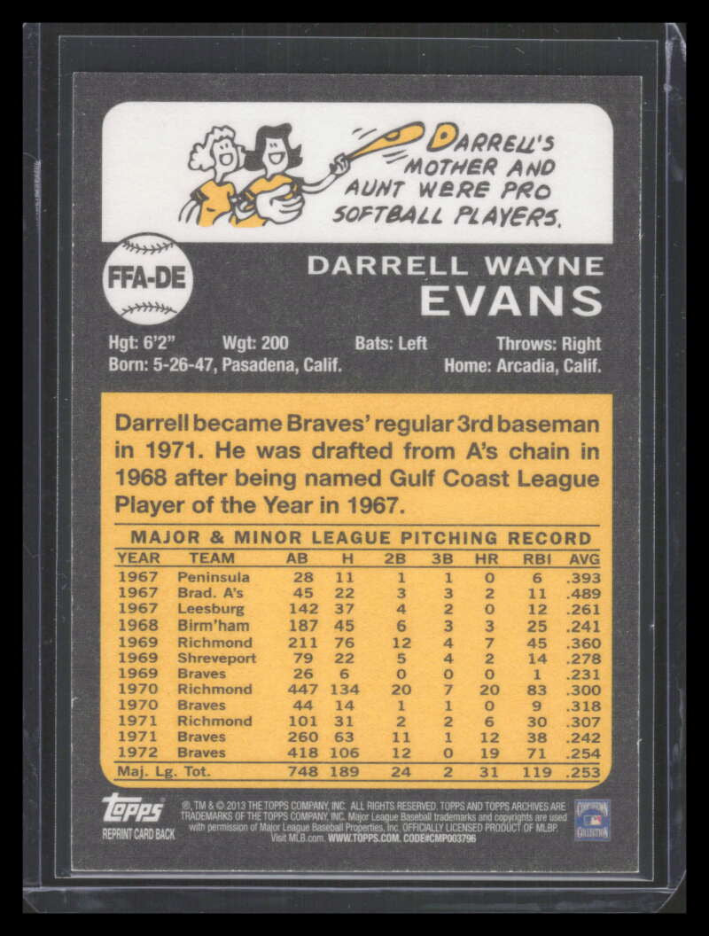 2013 Topps Archives Fan Favorites Autographs DE Darrell Evans Auto