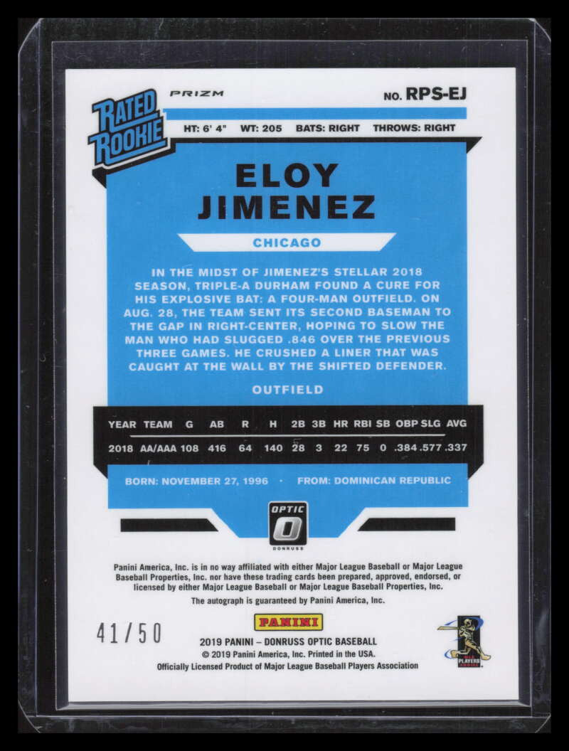 2019 Donruss Optic Rated Signatures Red 49 Eloy Jimenez Rookie Auto 41/50