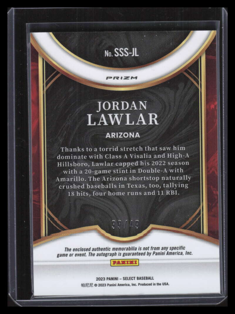 2023 Select Swatches Signatures Prizms 37 Jordan Lawlar Rookie Jersey Auto 33/49