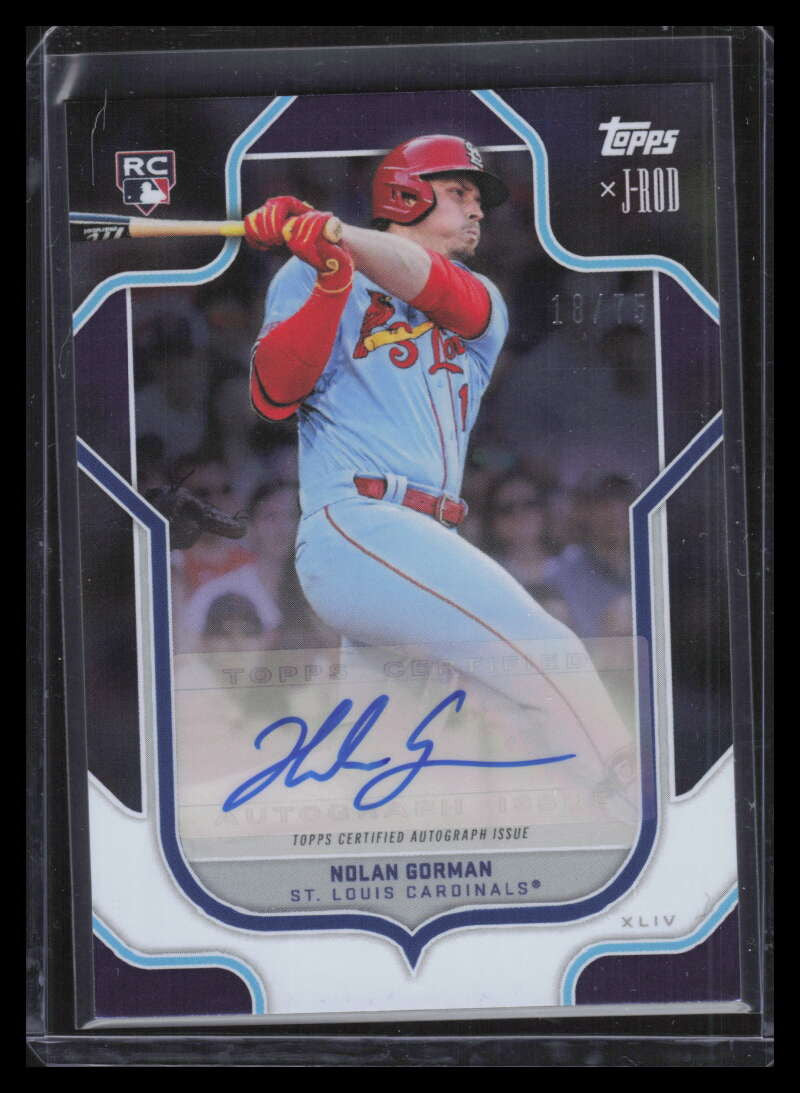 2023 Topps X J-Rod Autographs Purple Foil 66a Nolan Gorman Rookie Auto 18/75
