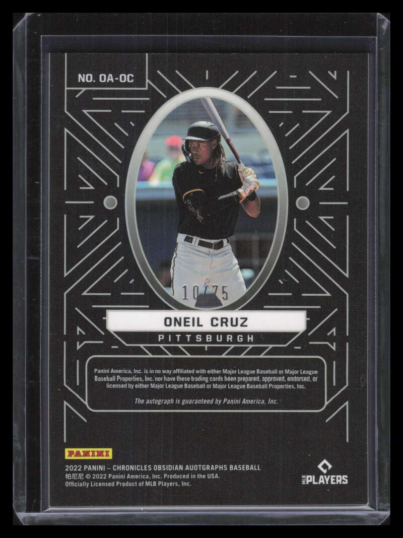 2022 Panini Chronicles Obsidian Autographs Orange 2 Oneil Cruz Rookie Auto 10/75