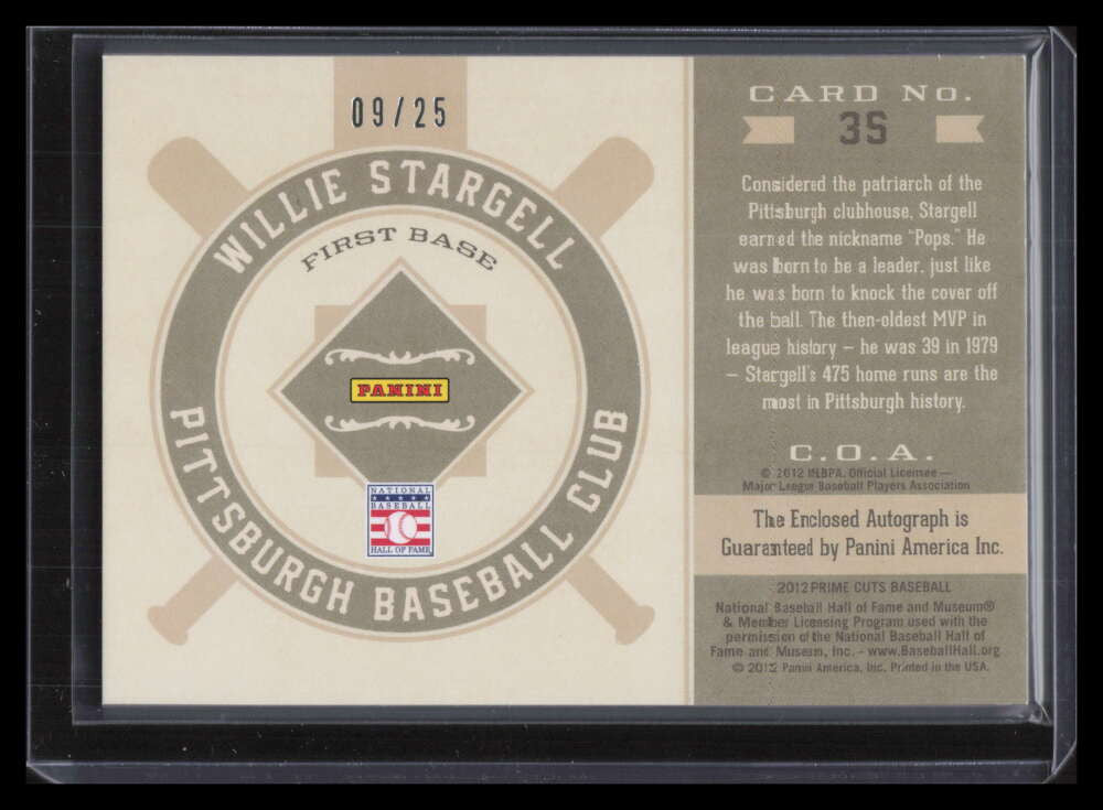 2012 Prime Cuts Souvenir Cuts 35 Willie Stargell Cut Auto 9/25