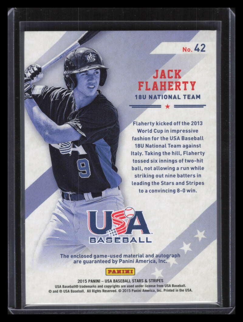 DELETE 137559 2015 USA Stars Stripes Silhouettes Signature 42 Jack Flaherty RC Jersey Auto /25