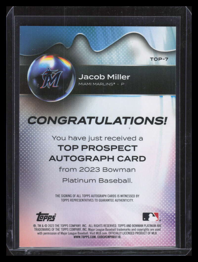 DELETE 137561 2023 Bowman Platinum Prospects Autographs Pink Jacob Miller Rookie Auto 57/199