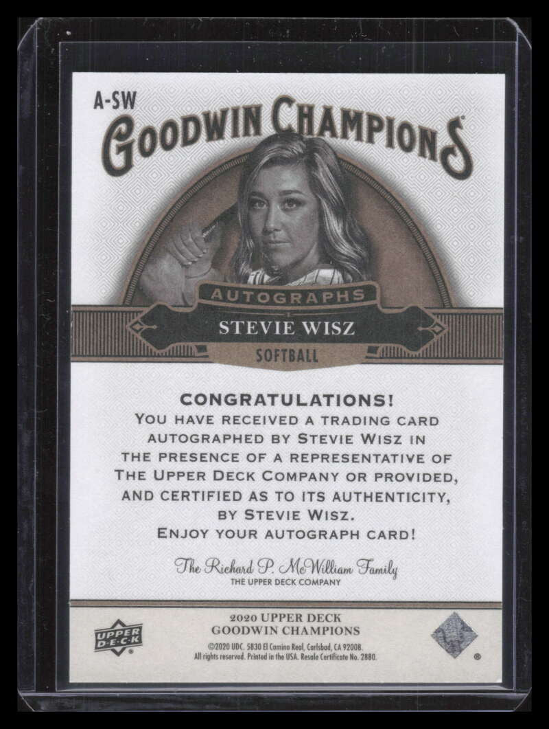 DELETE 137575 2020 Upper Deck Goodwin Champions Autographs Inscriptions Stevie Wisz Auto 22/50