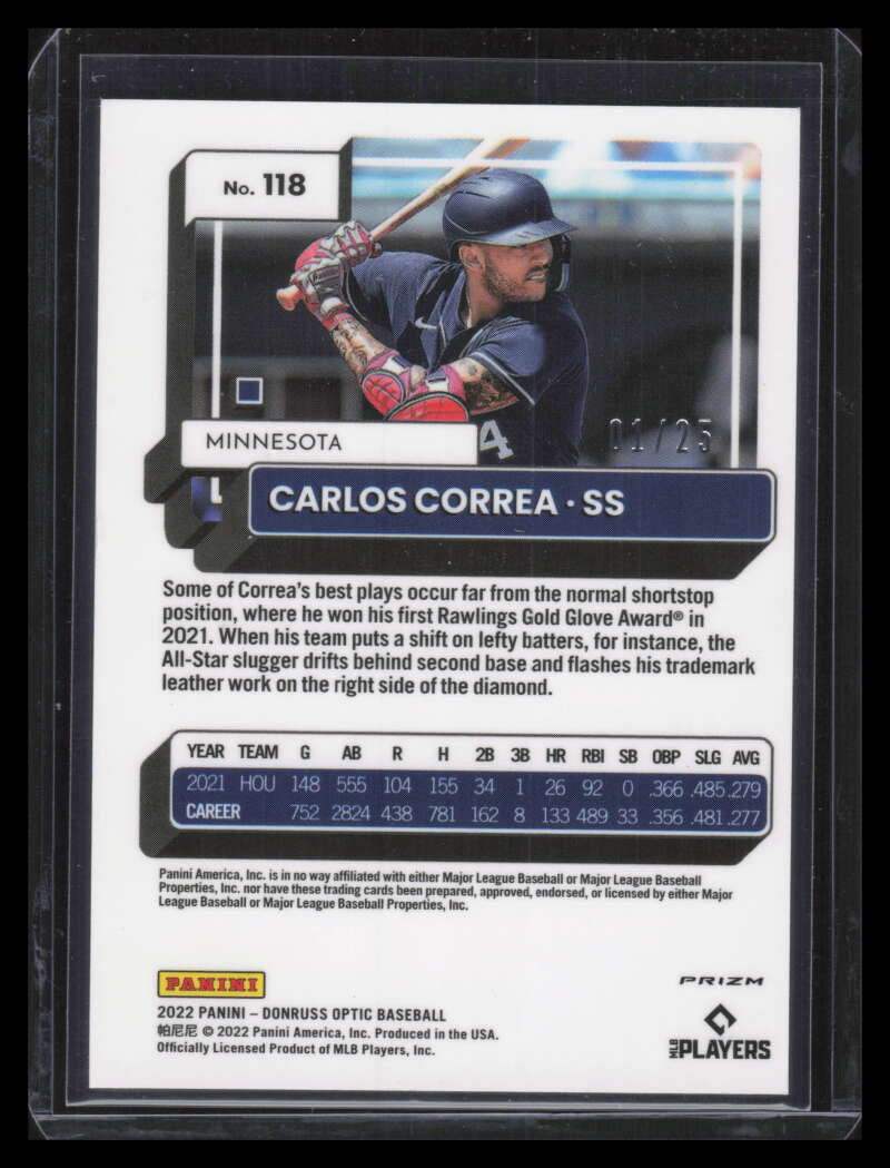 2022 Donruss Optic Liberty Refractor 118 Carlos Correa 1/25