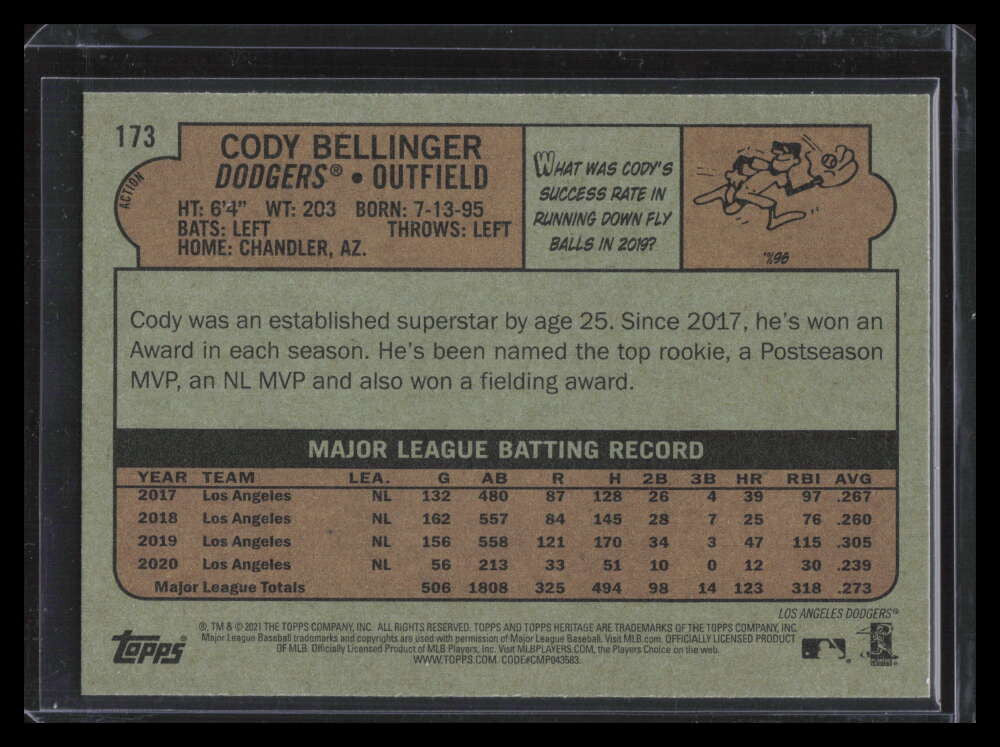 2021 Topps Heritage Action Variations 173 Cody Bellinger SP