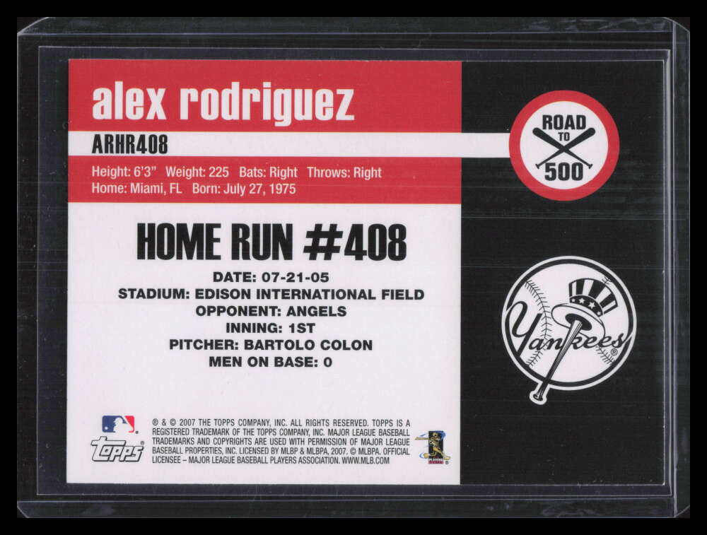 2007 Topps Alex Rodriguez Road to 500 arhr408 Alex Rodriguez Bowman's Best