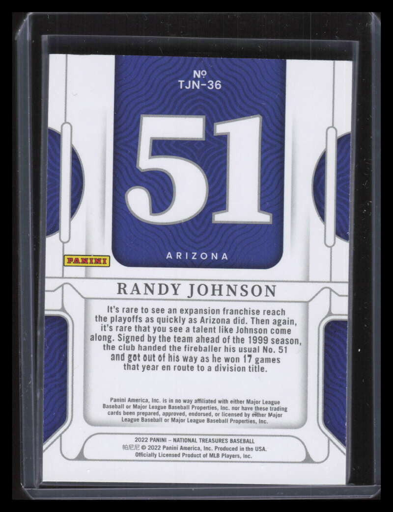 2022 Panini National Treasures Treasured Jersey Numbers 36 Randy Johnson 47/51
