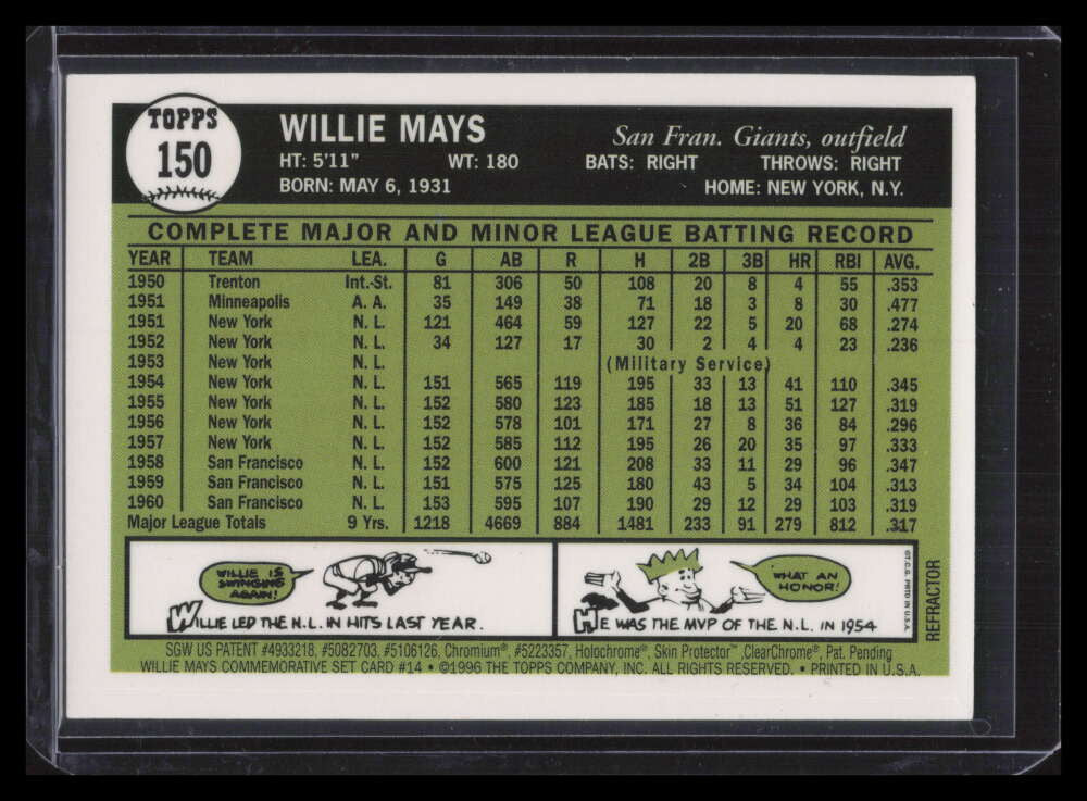 1997 Topps Mays Finest Refractor 14 Willie Mays 1961