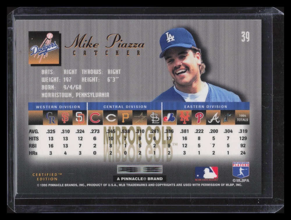 1995 Select Certified Mirror Gold 39 Mike Piazza