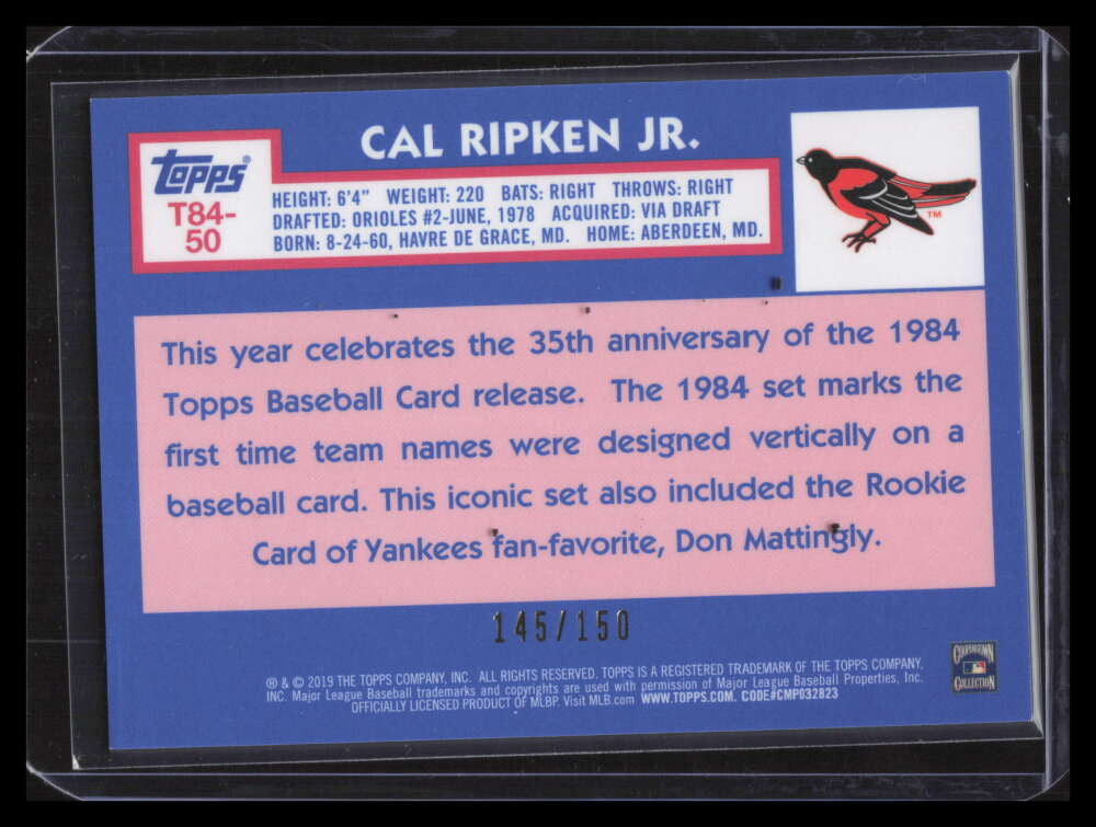 2019 Topps '84 Silver Pack Chrome Blue Refractor t8450 Cal Ripken Jr. 145/150