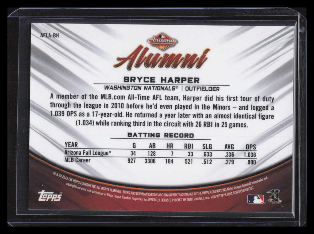 2019 Bowman Chrome AFL Alumni Orange Refractor AFLABH Bryce Harper 2/25