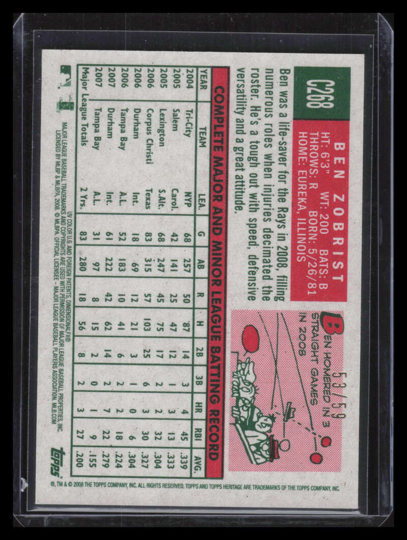 SOLD 137812 2008 Topps Heritage Chrome Black Refractor c268 Ben Zobrist 53/59