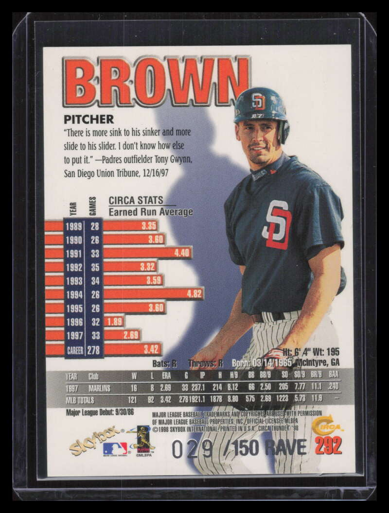 1998 Circa Thunder Rave 292 Kevin Brown 29/150
