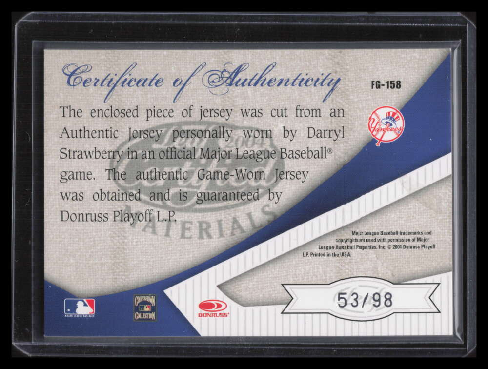 2004 Leaf Certified Fabric of the Game Year 158 Darryl Strawberry Jersey 53/98