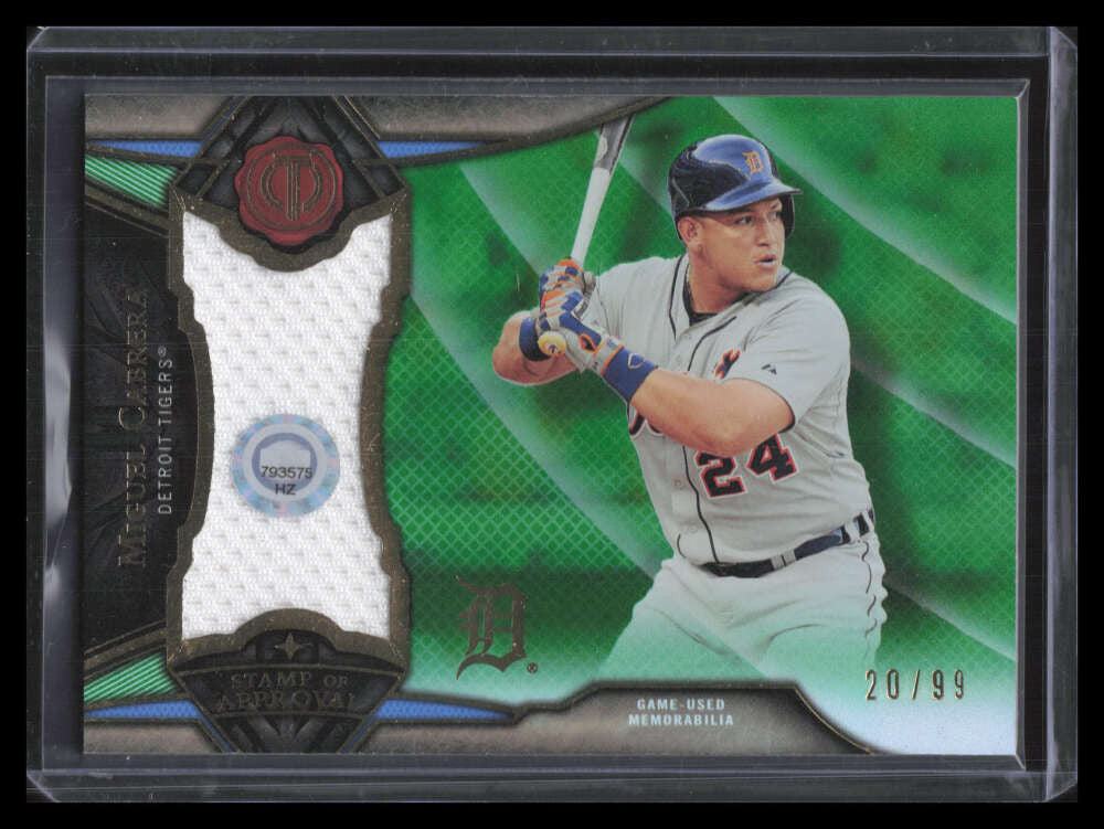 2016 Topps Tribute Stamp of Approval Relics Green Miguel Cabrera Jersey 20/99