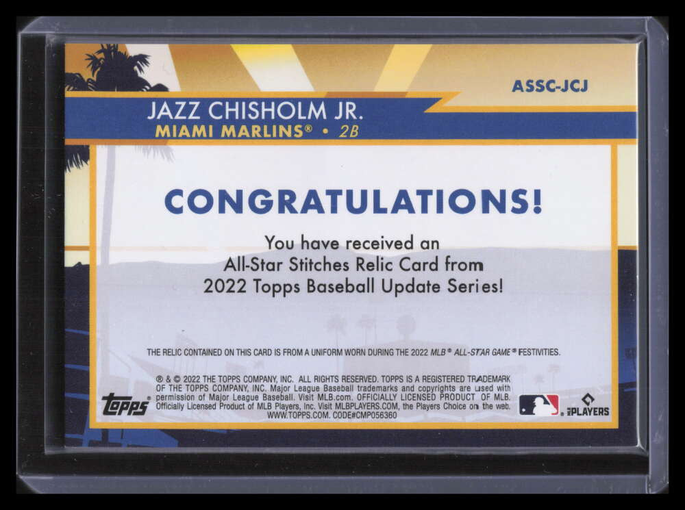 2022 Topps Update All Star Stitches Silver ASSCJCJ Jazz Chisholm Jr Jersey 16/25