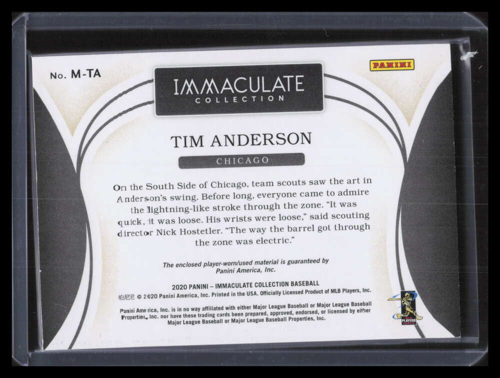2020 Immaculate Collection Materials 18 Tim Anderson Laundry Tag Patch 1/5