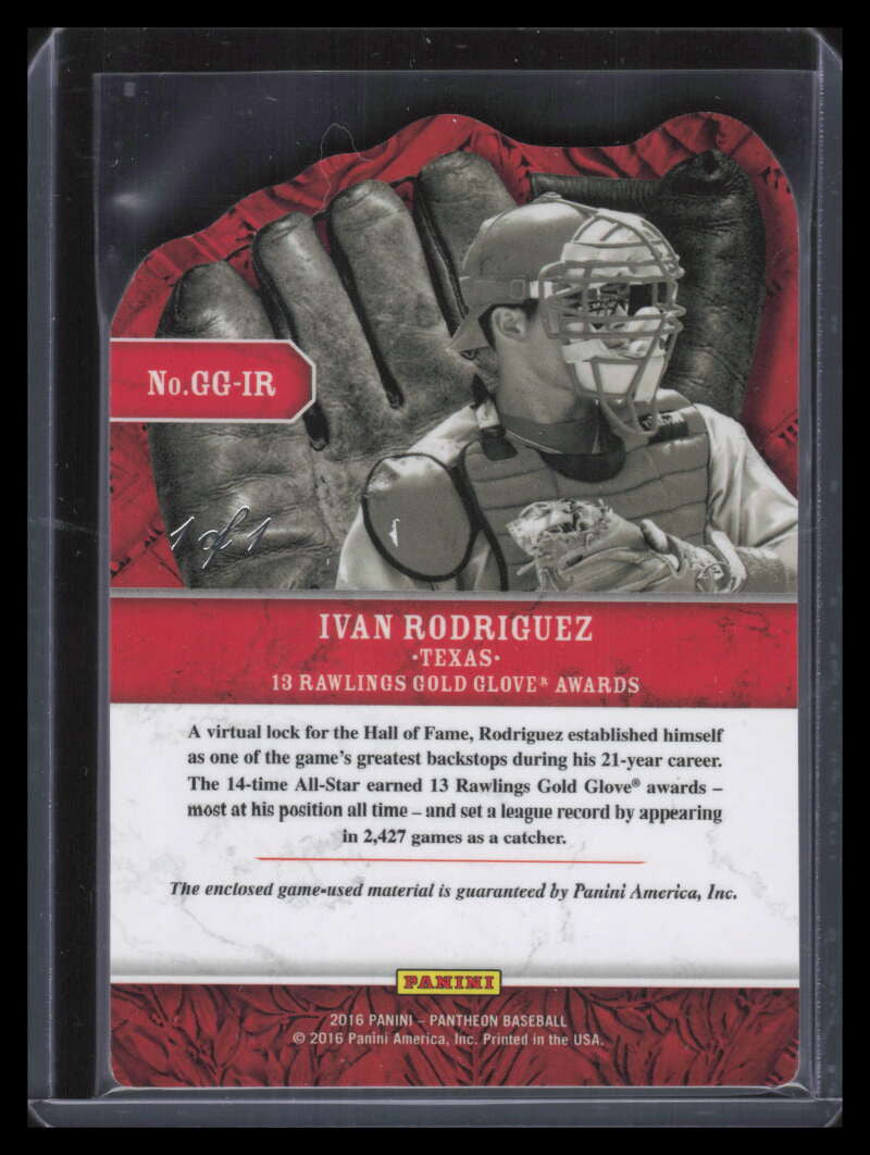 2016 Panini Pantheon Gallant Glove Ivan Rodriguez Rawlings Laundry Tag Patch 1/1