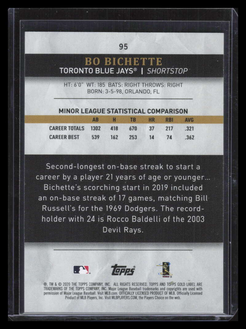 2020 Topps Gold Label Class 2 Blue 95 Bo Bichette Rookie 67/99