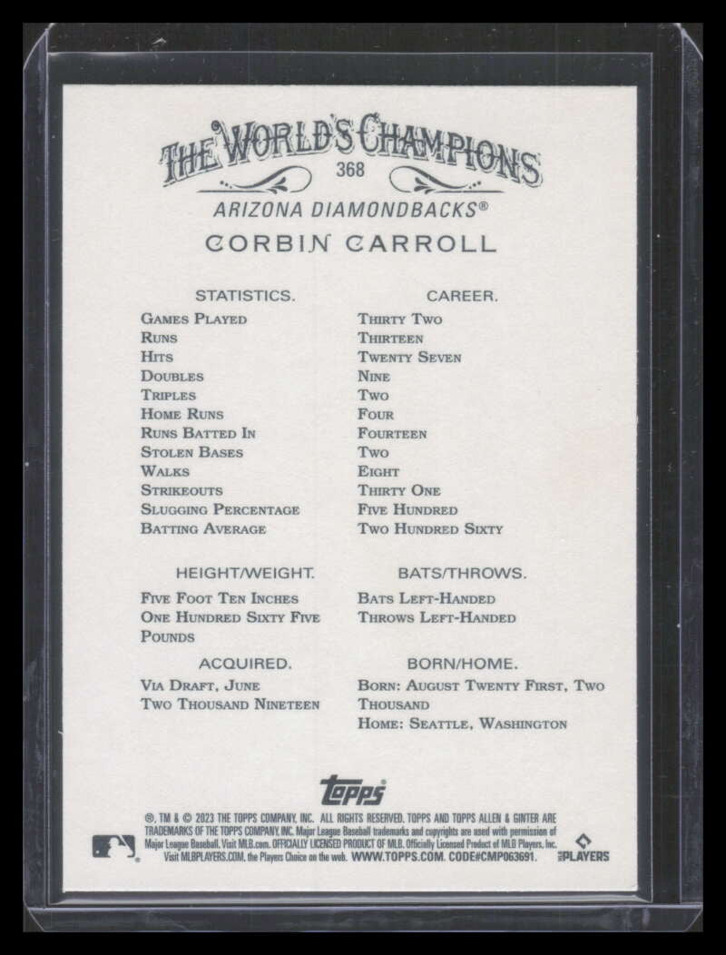 2023 Topps Allen and Ginter Foil Filigree 368 Corbin Carroll Rookie SP