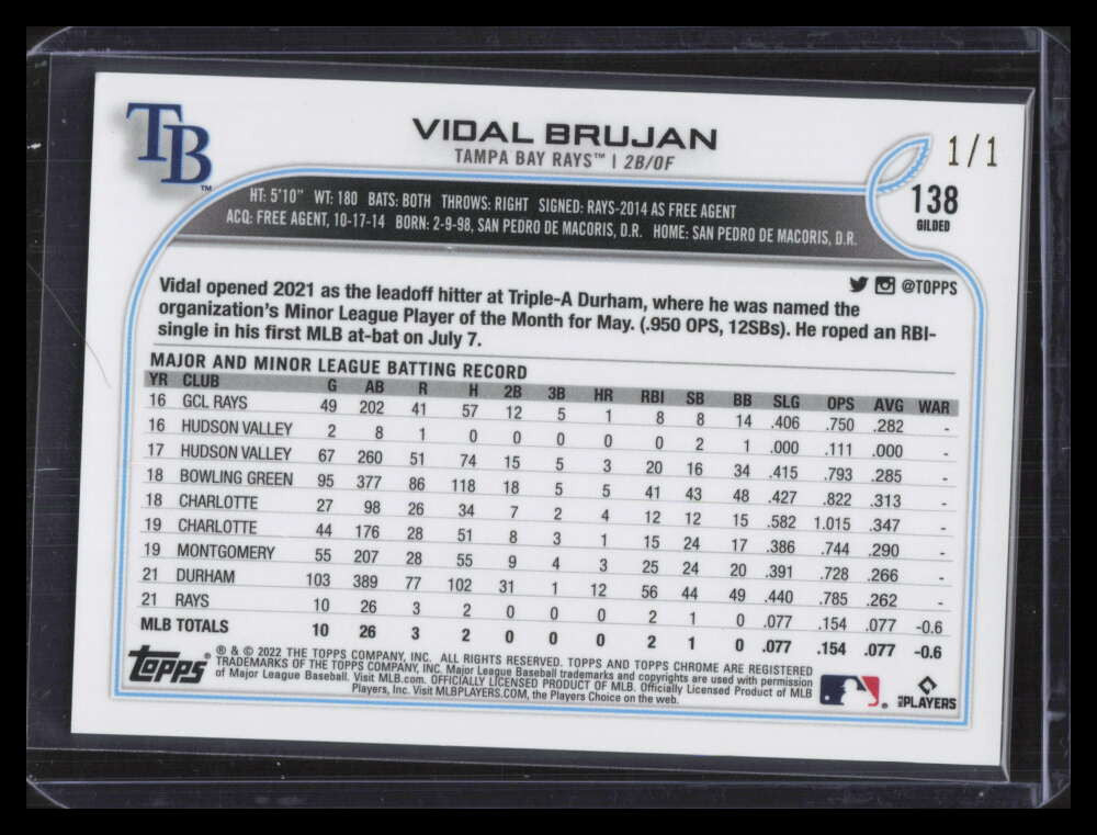 2022 Topps Gilded Collection Chrome Superfractor 138 Videl Brujan Rookie 1/1