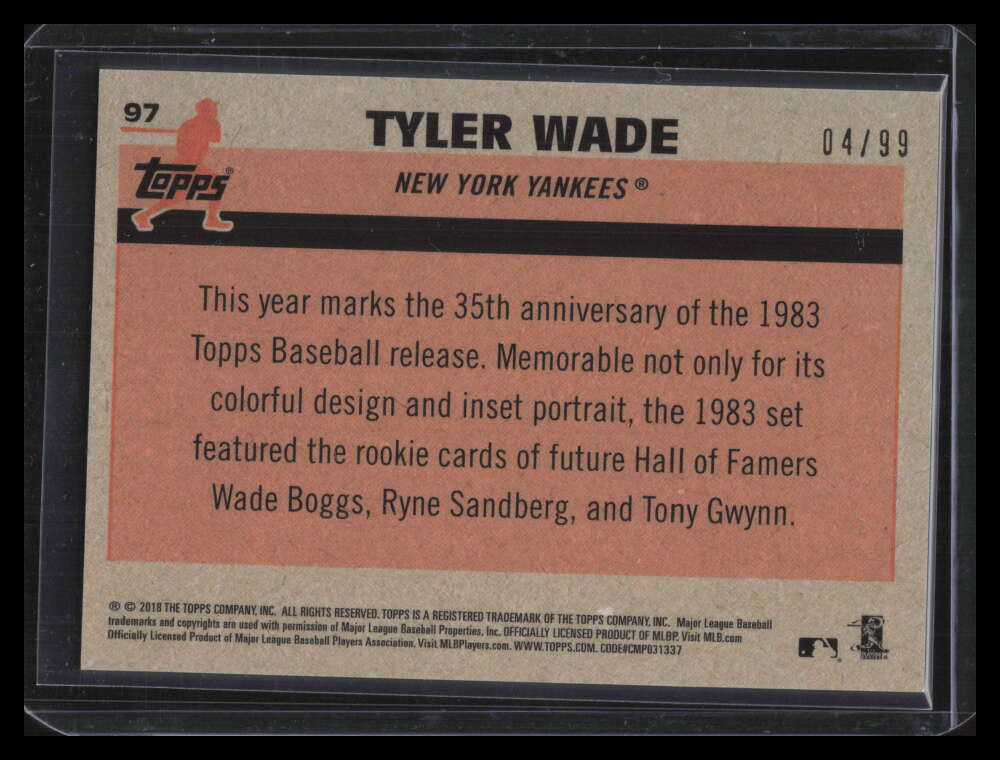 2018 Topps '83 Silver Pack Chrome Green Refractor 97 Tyler Wade Rookie 4/99
