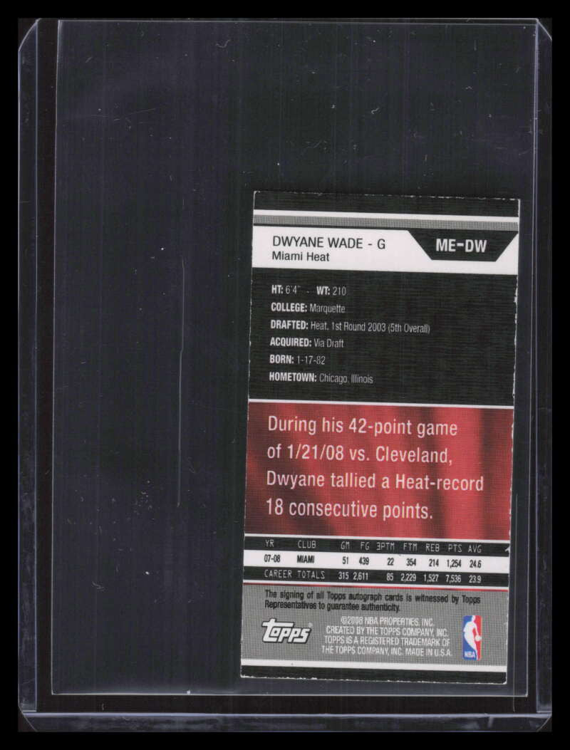 2007-08 Topps Mini Exclusives Autographs MEDW Dwyane Wade Auto