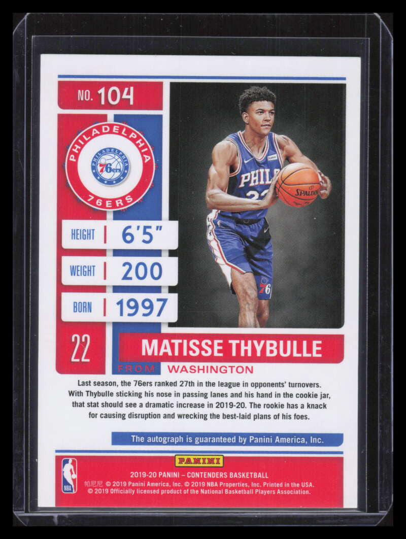 DELETE 138065 2019-20 Panini Contenders Finals Ticket 104 Matisse Thybulle Rookie Auto 17/49