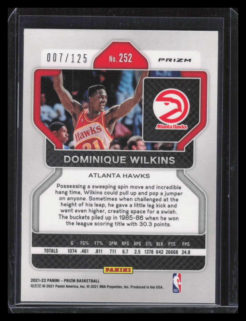 2021-22 Panini Prizm Prizms Blue Ice Refractor 252 Dominique Wilkins 7/125