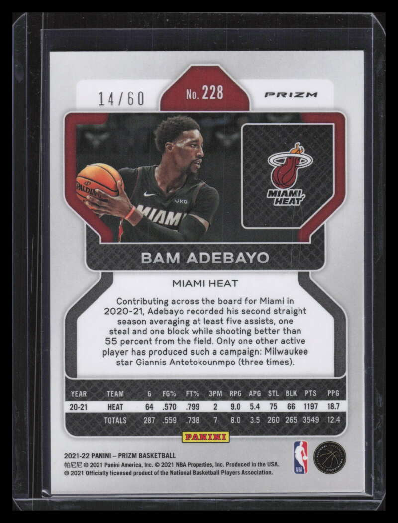 2021-22 Panini Prizm Prizms Orange Wave Refractor 228 Bam Adebayo 14/60