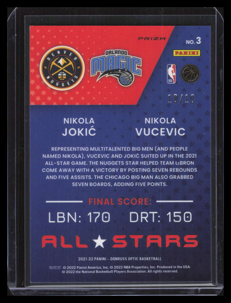 2021-22 Donruss Optic All-Stars Gold Refractor 3 Vucevic Nikola Jokic 10/10