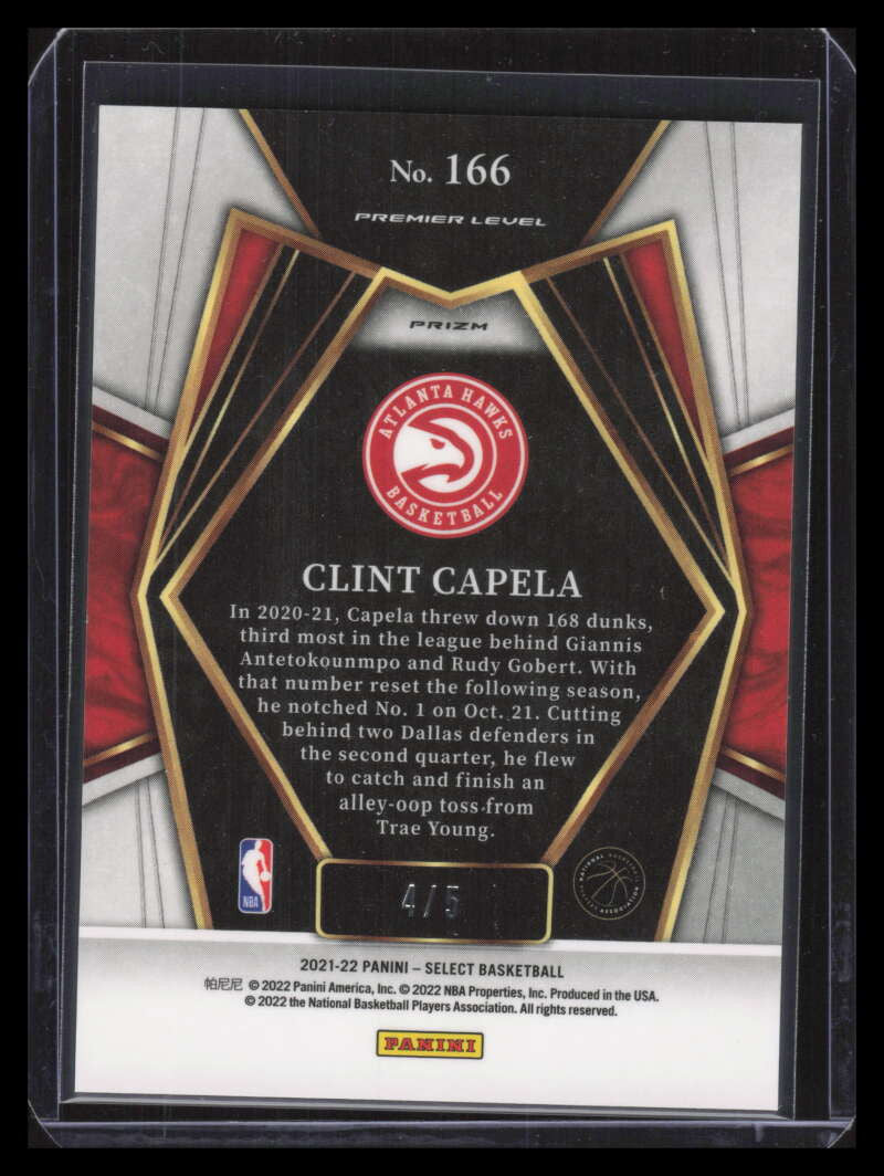 2021-22 Select Prizms Neon Purple Pulsar Refractor 166 Clint Capela 4/5