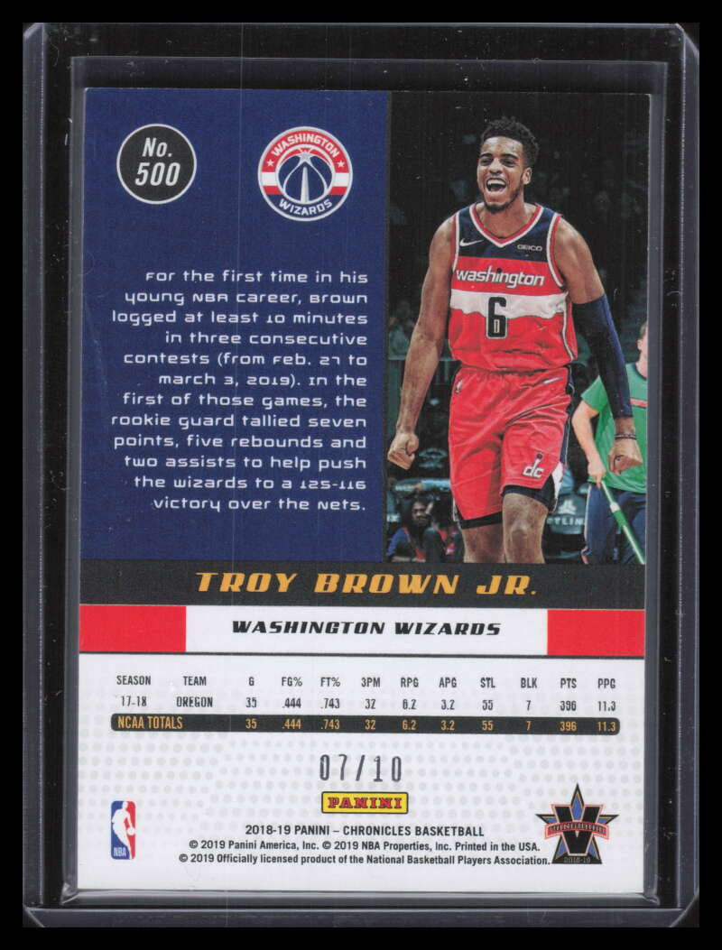 2018-19 Panini Chronicles Gold 500 Troy Brown Jr. Vanguard Rookie 7/10