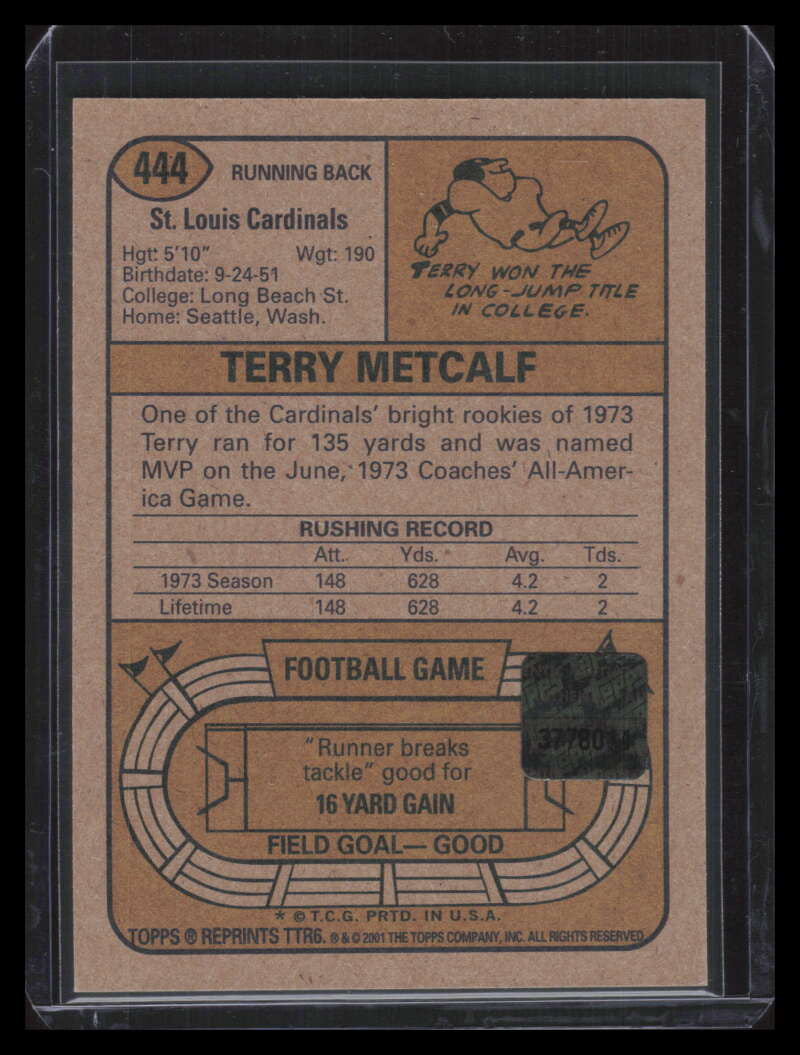 2001 Topps Team Topps Legends Autographs ttr6 Terry Metcalf 74t Auto 1974 ID: 138249