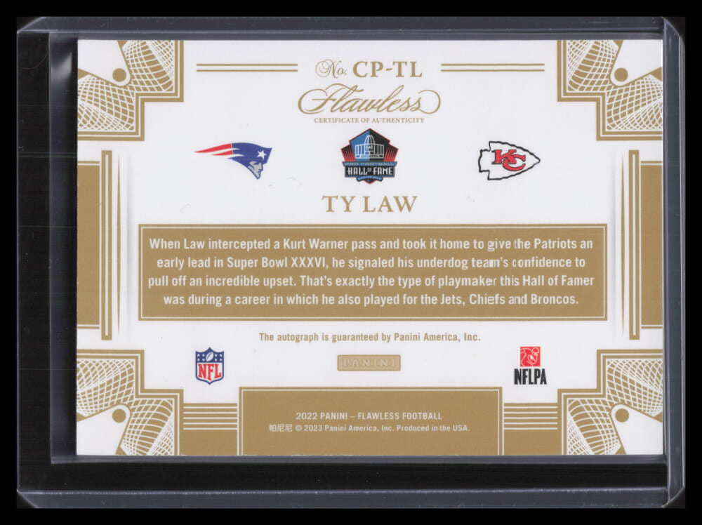 2022 Panini Flawless Career Progressions Autographs 8 Ty Law Auto 13/15