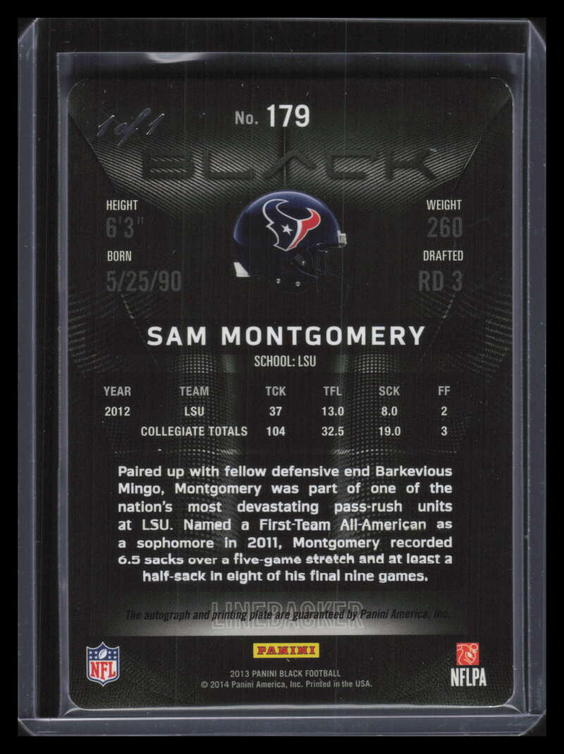 2013 Panini Black Signatures Printing Plate Cyan Sam Montgomery Rookie Auto 1/1