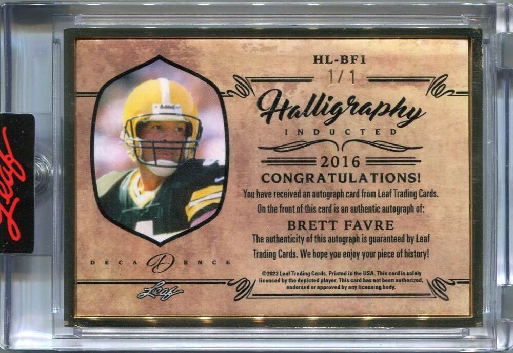 2022 Leaf Decadence HALLigraphy Gold hlbf1 Brett Favre Auto 1/1