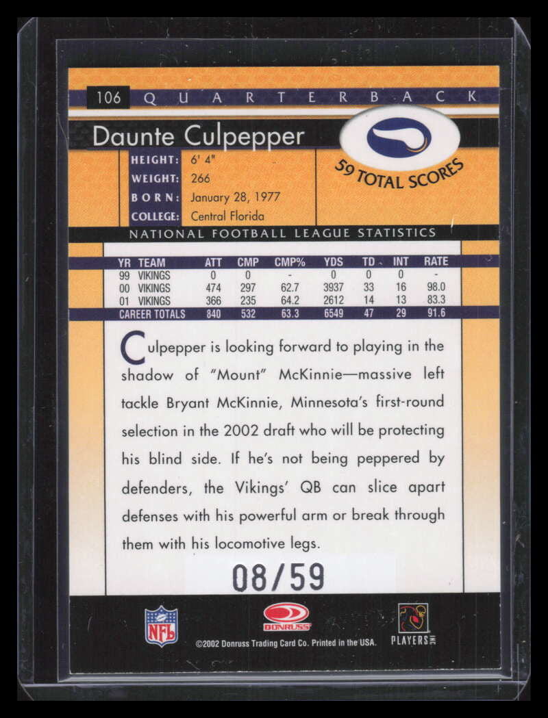 2002 Donruss Stat Line Career 106 Daunte Culpepper 8/59