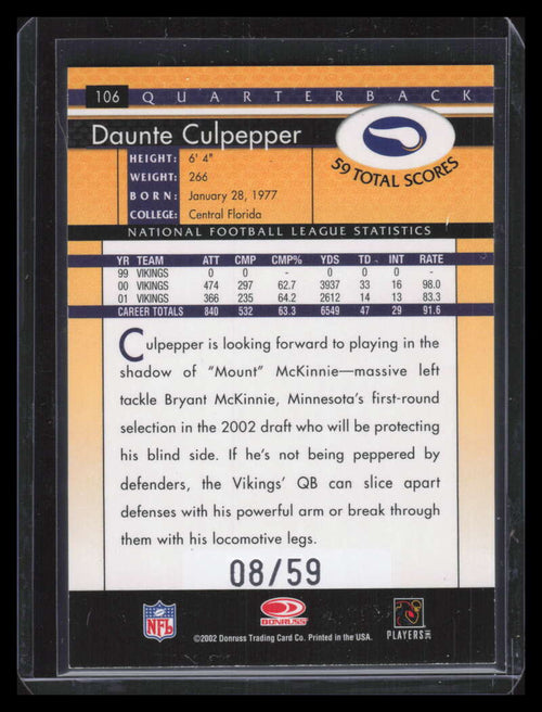 2002 Donruss Stat Line Career 106 Daunte Culpepper 8/59